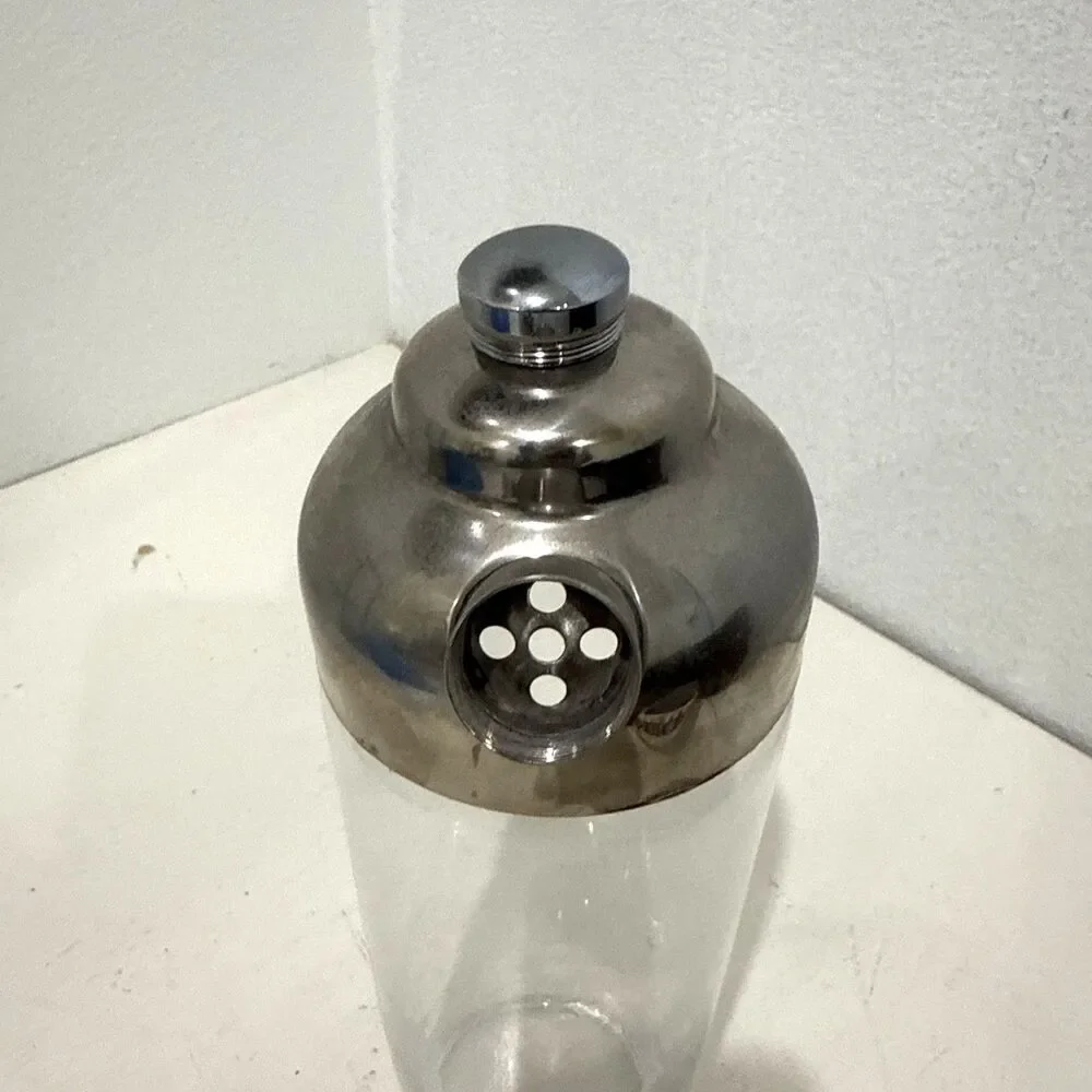 Vintage Pottery Barn Cocktail Shaker Blown Glass 6 Recipe Retro